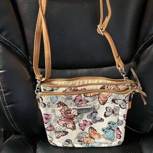 Rosetti Butterfly Crossbody Bag in Cream, Tan and Multicolor